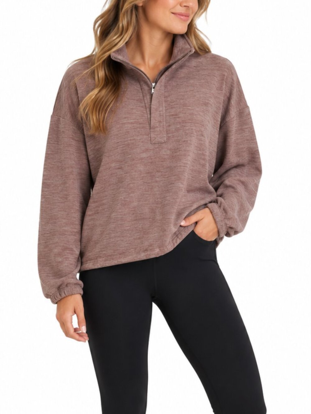 Avalanche Women's Lightweight Quarter Zip Bungee Hem Pullover Mauve Size L